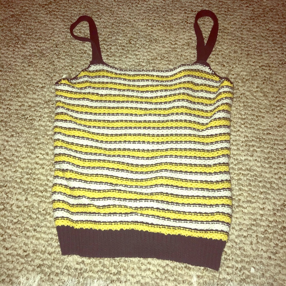 Yellow white and navy blue striped knitted tank